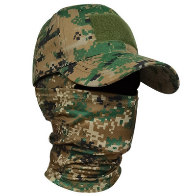 2pcs/set Tactical Camouflage Printed Baseball Caps and Face Mask Military Hood Set For Men Sun Hats Outdoor Hunting Cycling
