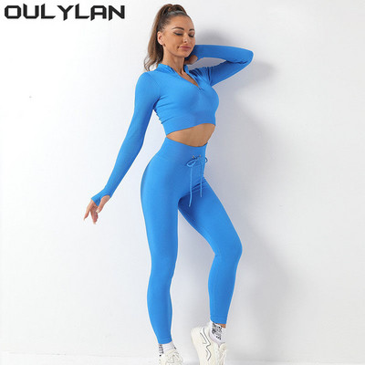 Oulylan Yoga Suit for Fitness Sporto salės komplektas Moteriškas sportinis kostiumas ilgomis rankovėmis Sportinė apranga Moteriška sportinė apranga Drabužiai Nauji treniruočių drabužiai