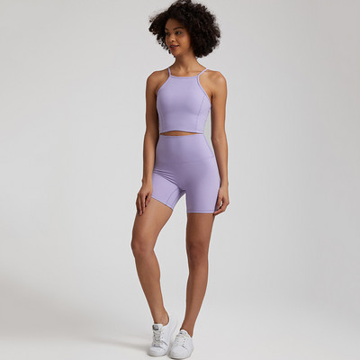 Ühevärviline pehme naiste spordiülikond kõrge vöökohaga lühikesed püksid Cross Fitness rinnahoidja, 2tk Lühikesed säärised joogakomplekt Jõusaalitreening, õõnsad