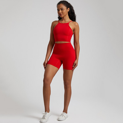 Ühevärviline pehme naiste spordiülikond kõrge vöökohaga lühikesed püksid Cross Fitness rinnahoidja, 2tk Lühikesed säärised joogakomplekt Jõusaalitreening, õõnsad