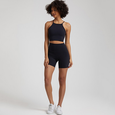 Ühevärviline pehme naiste spordiülikond kõrge vöökohaga lühikesed püksid Cross Fitness rinnahoidja, 2tk Lühikesed säärised joogakomplekt Jõusaalitreening, õõnsad