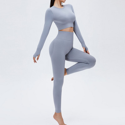 Jogas komplekts sievietēm, 2 dab., mīksts un elpojošs, mīksts un elpojošs, trenažieru tērps ar augstu vidukli.