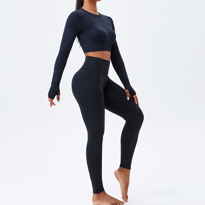 Jogas komplekts sievietēm, 2 dab., mīksts un elpojošs, mīksts un elpojošs, trenažieru tērps ar augstu vidukli.