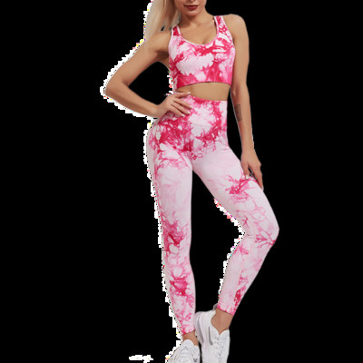 Die Dye Woman 2 τμχ Σετ Yoga GYM Αθλητικό σουτιέν/Μακρυμάνικο μπλουζάκι με κολάν με μέση στολή γυμναστικής Fashion Girls Fitness φόρμα