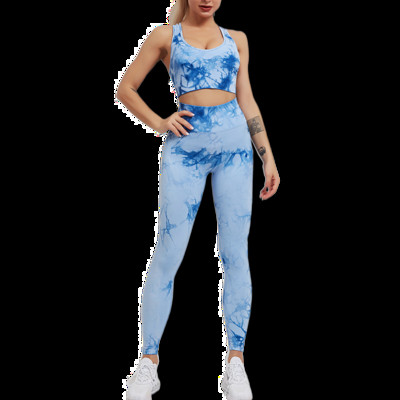 Die Dye Woman 2 τμχ Σετ Yoga GYM Αθλητικό σουτιέν/Μακρυμάνικο μπλουζάκι με κολάν με μέση στολή γυμναστικής Fashion Girls Fitness φόρμα