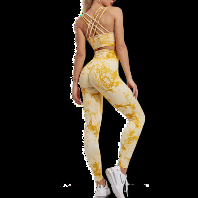 Die Dye Woman 2 τμχ Σετ Yoga GYM Αθλητικό σουτιέν/Μακρυμάνικο μπλουζάκι με κολάν με μέση στολή γυμναστικής Fashion Girls Fitness φόρμα