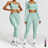 Jooga jõusaalikomplekt Naiste riided Spordirõivad Spordirõivad Pikkade varrukatega Treeningsääred Spordirõivad Ülikond Fitness Spordidress Kvaliteetne