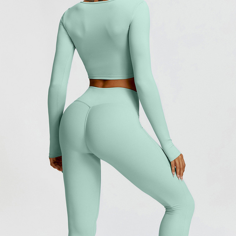Jooga jõusaalikomplekt Naiste riided Spordirõivad Spordirõivad Pikkade varrukatega Treeningsääred Spordirõivad Ülikond Fitness Spordidress Kvaliteetne
