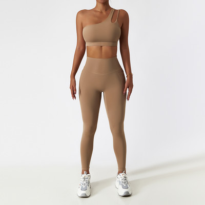 Γυναικείο Σετ γιόγκα με έναν ώμο χωρίς ραφές Σέξι αθλητικό σουτιέν προπόνηση Κοστούμι γιόγκα ψηλή μέση Κολάν προπόνηση Σετ γυμναστικής Αθλητικά ρούχα