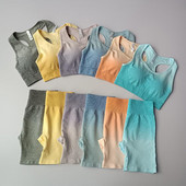 2 TK / komplekt Ombre joogakomplekt Õmblusteta Sport Lühike+Spordirinnahoidja Kärbitud Naiste Jooksvad Jõusaalirõivad Kõrge vöökohaga Treeningkostüüm Spordirõivad