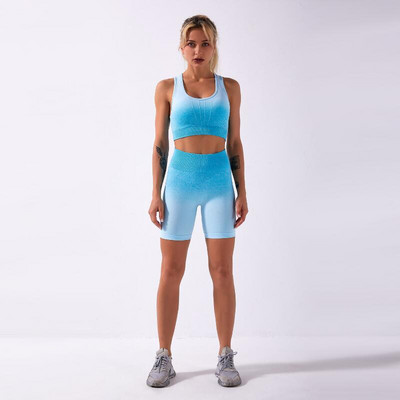2 TK / komplekt Ombre joogakomplekt Õmblusteta Sport Lühike+Spordirinnahoidja Kärbitud Naiste Jooksvad Jõusaalirõivad Kõrge vöökohaga Treeningkostüüm Spordirõivad