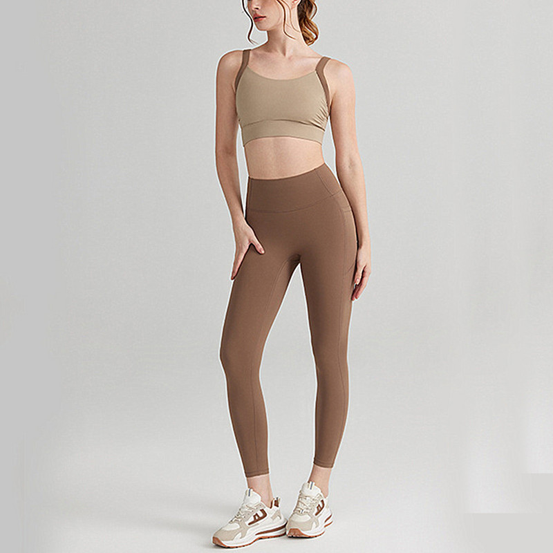 1/2kom fitness džepni set za jogu Žensko odijelo iste boje za trčanje u teretani Sportski grudnjak Tajice s visokim strukom Hlače za vježbanje Odijelo za aktivnu odjeću