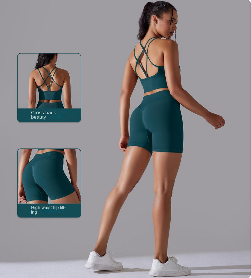 2 tk joogakomplekt Jõusaalikomplekt Naiste joogapüksid Crop Top Sport rinnahoidja varrukateta jooksutreeningu komplekt Fitness Õmblusteta jõusaalikostüümid Mujer