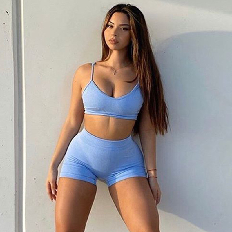 Bezšuvju šortu komplekti Vasaras jogas komplekts jauns sporta zāles komplekts sporta zāles apģērbs skriešanas sporta komplekts sievietēm sporta krūšturis jogas šorti uzvalks 2 daļ.