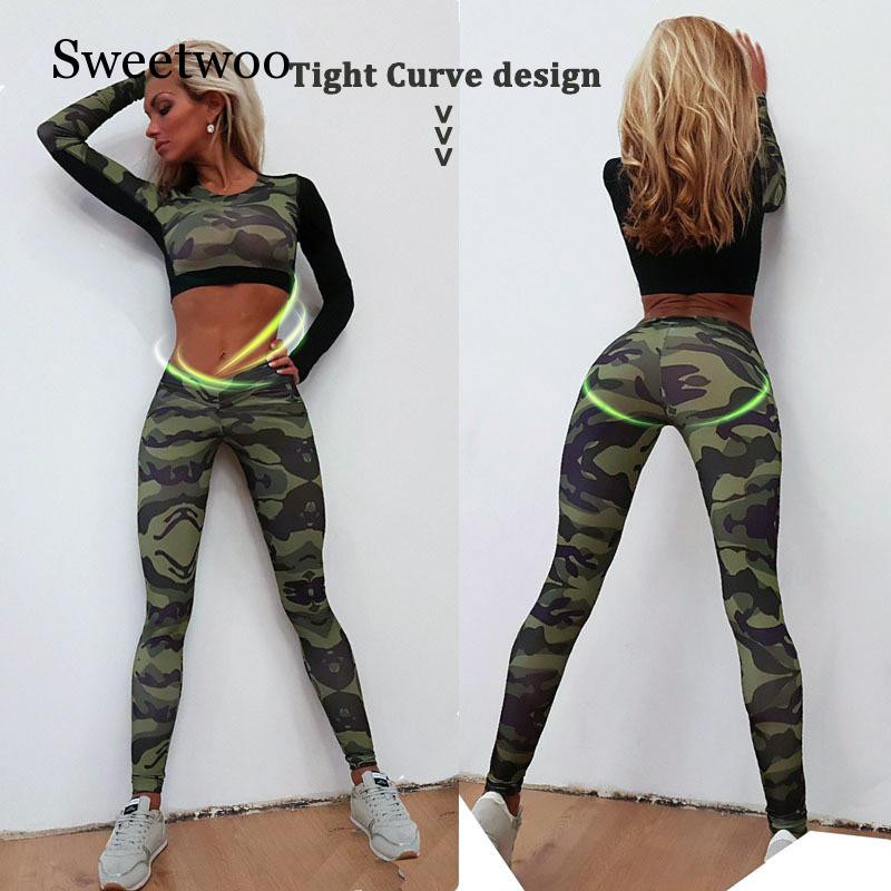 Jogas komplekts Sievietei sporta apģērbs Fitnesa sporta tērps Treniņtērps Sieviešu maskēšanās saspiests Jogas legingi Treniņa apģērbi Sporta apģērbi