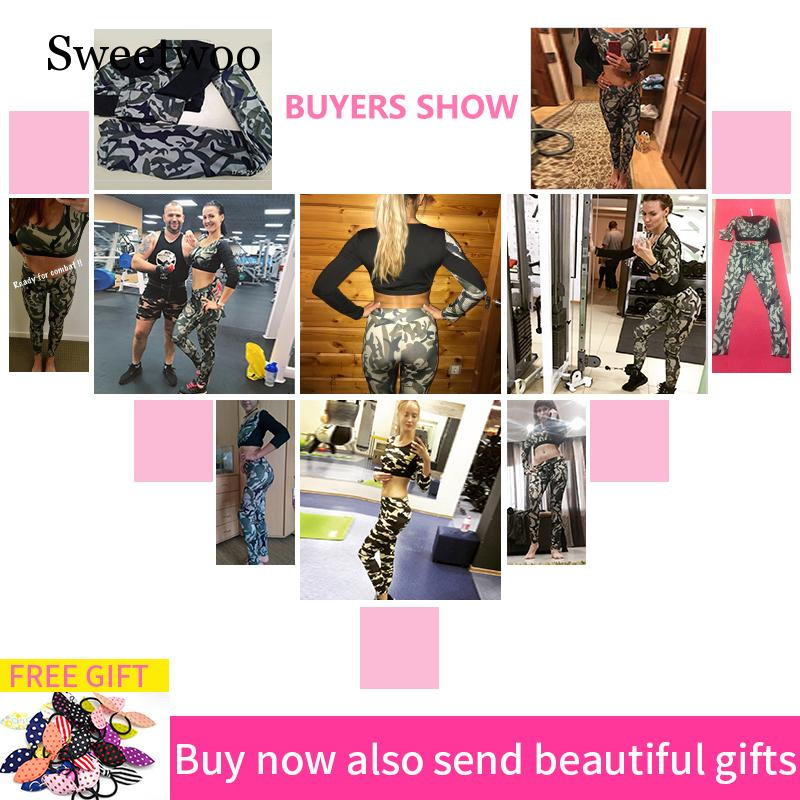 Jogas komplekts Sievietei sporta apģērbs Fitnesa sporta tērps Treniņtērps Sieviešu maskēšanās saspiests Jogas legingi Treniņa apģērbi Sporta apģērbi