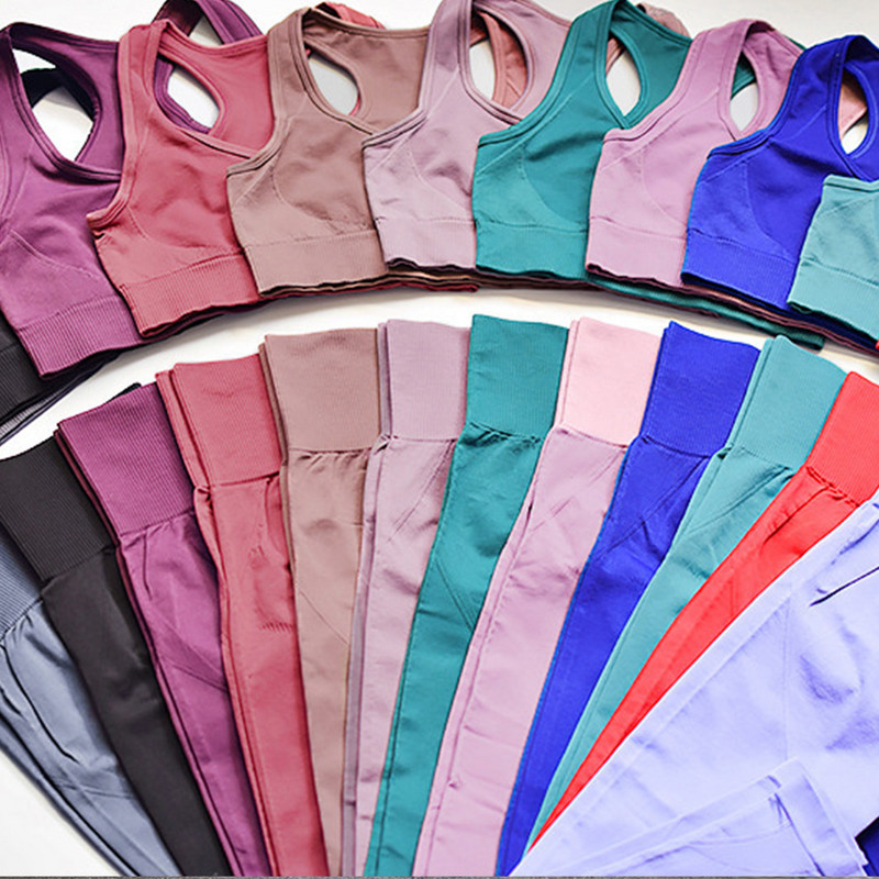 2TK õmblusteta spordikomplekt naistele kuum Müüa uus õmblusteta silmkoeline tagumik spordijooga ülikond Fitness rinnahoidja vest ülikond säärised jooga komplekt