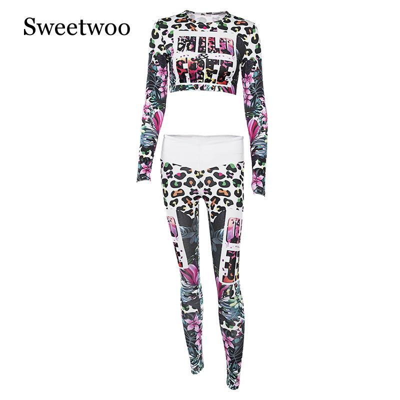 SWEETWOO Puno odijelo za jogu dugih rukava Odjeća za vježbanje za žene Modni print Sportske tajice Odijelo s grudnjacima Komplet za jogu Odjeća za fitness