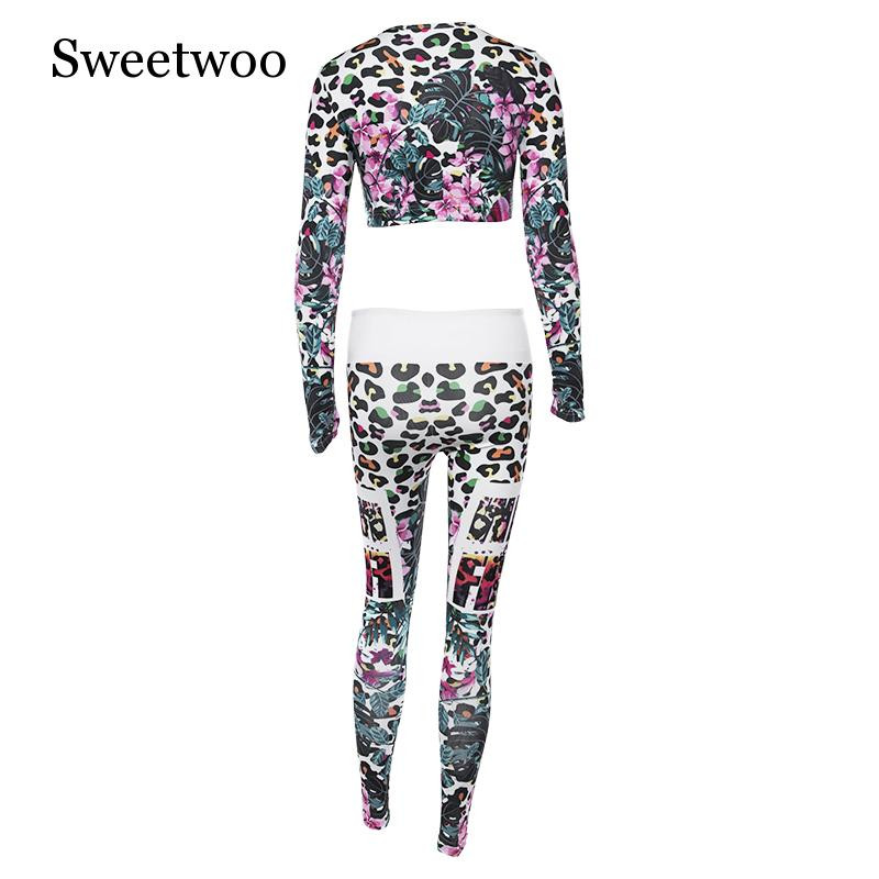 SWEETWOO Puno odijelo za jogu dugih rukava Odjeća za vježbanje za žene Modni print Sportske tajice Odijelo s grudnjacima Komplet za jogu Odjeća za fitness