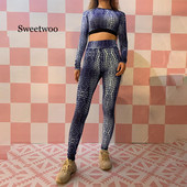 2 τεμάχια σέξι στάμπα με φίδι σετ γιόγκα Γυναικεία ενδύματα γυμναστικής Αθλητικά κολάν Ropa Deportivas Mujer για τρέξιμο γυναικεία φόρμα