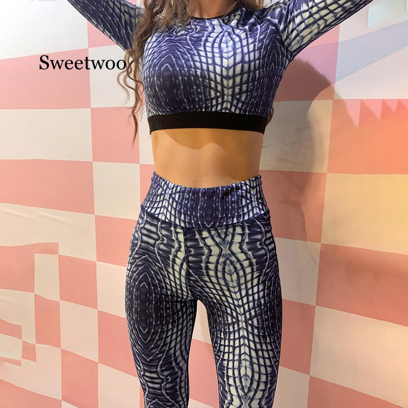 2 τεμάχια σέξι στάμπα με φίδι σετ γιόγκα Γυναικεία ενδύματα γυμναστικής Αθλητικά κολάν Ropa Deportivas Mujer για τρέξιμο γυναικεία φόρμα
