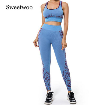 Leopard Gym Push Up Σετ Γιόγκα Φόρμα γυμναστικής Γυναικεία Αθλητική Στολή Προπόνησης για τρέξιμο Σετ τρέξιμο χωρίς ραφή Σετ σουτιέν+κολάν