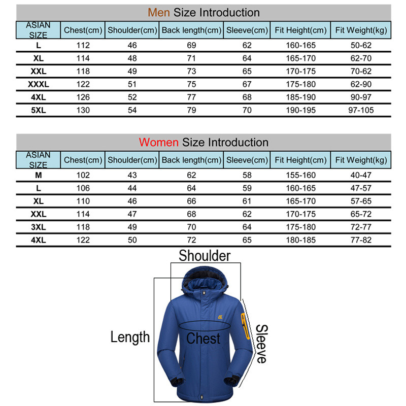 Férfi Női Téli Trekking Sídzseki Túrázás Vízálló Vastag -20 fok Szuper meleg, lélegző kültéri kempingkabát