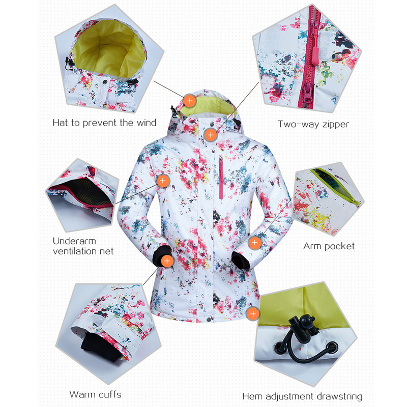 Γυναικείο μπουφάν για σκι αντιανεμικό αδιάβροχο αναπνεύσιμο ζεστά ρούχα Γυναικεία παλτό χιονιού -30 μοιρών χειμερινό μπουφάν Snowboarding για σκι