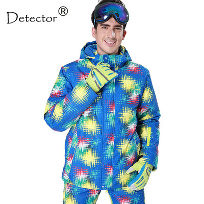 Jachetă de schi pentru bărbați Detector Costum de schi de iarnă în aer liber cu imprimeu albastru Jachetă de schi impermeabilă, respirabilă înălțime Jachetă de snowboard caldă