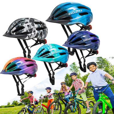 EXCLUSKY Kid Bike Helmet With LED Light Sun Visor 5-13 years old Boys Girls Ultralight Road Mountain Safety Cycling Helmet