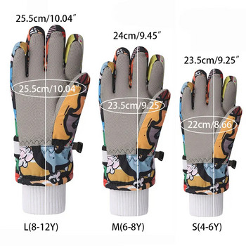 Χειμερινά παιδικά γάντια για αγόρι κορίτσι Χαριτωμένα τυπωμένα γάντια σκι με πέντε δάχτυλα αδιάβροχα αντιολισθητικά παχύ χιόνι Παιδικά αξεσουάρ 4-12 ετών
