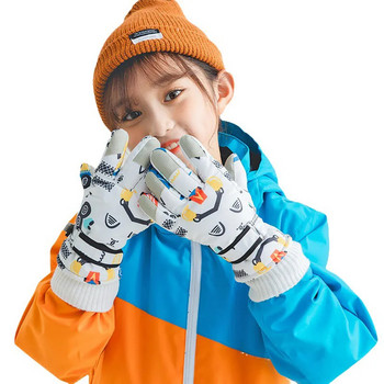 Χειμερινά παιδικά γάντια για αγόρι κορίτσι Χαριτωμένα τυπωμένα γάντια σκι με πέντε δάχτυλα αδιάβροχα αντιολισθητικά παχύ χιόνι Παιδικά αξεσουάρ 4-12 ετών