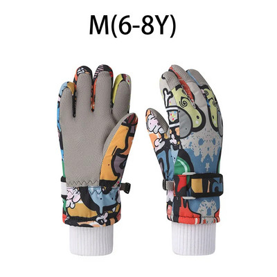 Žieminės vaikiškos pirštinės berniukui mergaitei Mielos spausdintos penkių pirštų slidinėjimo pirštinės, atsparios vandeniui, neslystantis, sutirštintas sniegas Vaikiški aksesuarai 4–12 m.