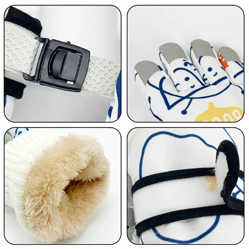 Žieminės vaikiškos pirštinės berniukui mergaitei Mielos spausdintos penkių pirštų slidinėjimo pirštinės, atsparios vandeniui, neslystantis, sutirštintas sniegas Vaikiški aksesuarai 4–12 m.