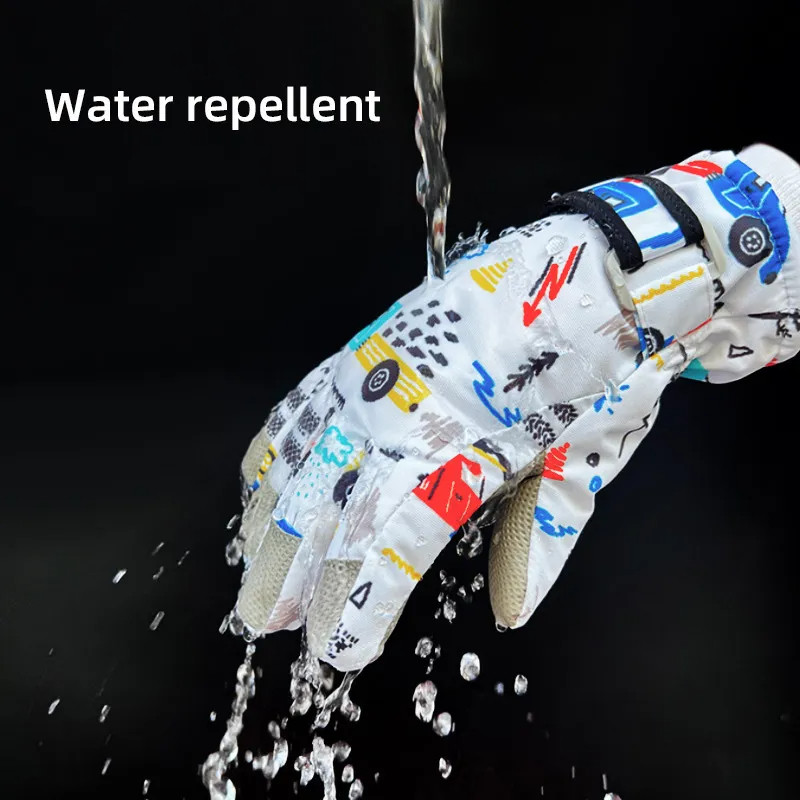 Žieminės vaikiškos pirštinės berniukui mergaitei Mielos spausdintos penkių pirštų slidinėjimo pirštinės, atsparios vandeniui, neslystantis, sutirštintas sniegas Vaikiški aksesuarai 4–12 m.