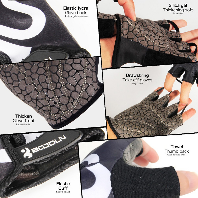 Vīrieši Sievietēm Sporta zāle Svarcelšanas cimdi Ķermeņa veidošana Puspirkstu treniņiem Fitnesa cimdi Triecienizturīgi un neslīdoši sporta treniņu cimdi