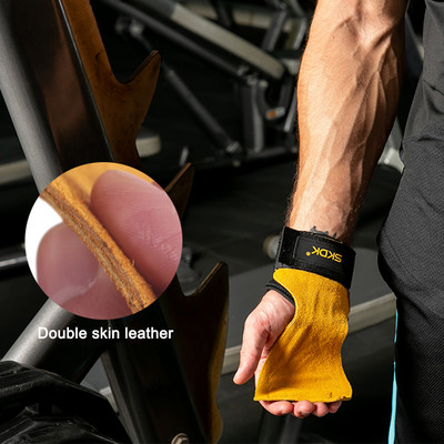SKDK 1 pár marhabőr edzőtermi kesztyű markolat csúszásgátló súlyemelő markolat párnák holthúzás edzéshez fitnesz kesztyű tenyérvédelem