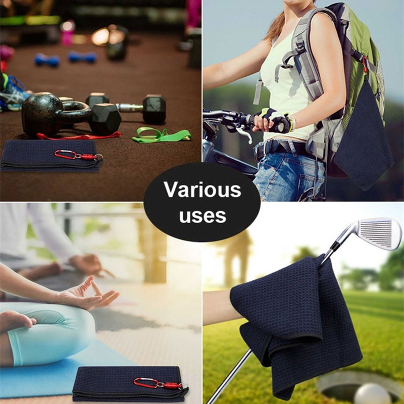 Golfa tīrīšanas dvielis, melns 15,7 x 15,7 collas ar magnētisku āķi, mikrošķiedras piederumi Golfa īpašai lietošanai mitrai un sausai tīrīšanas dvielis