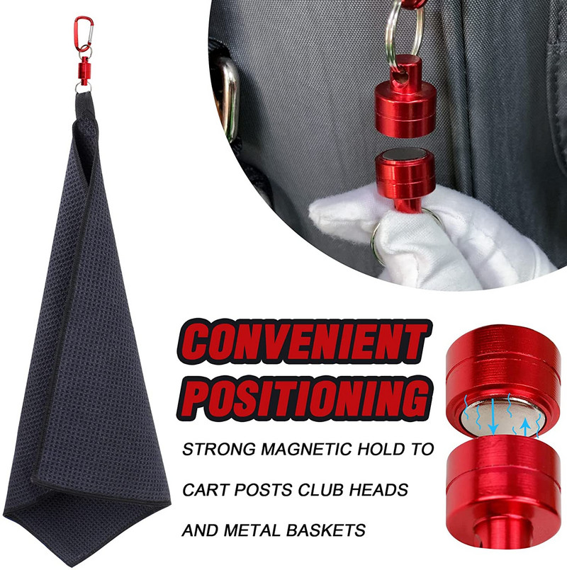 Golfa tīrīšanas dvielis, melns 15,7 x 15,7 collas ar magnētisku āķi, mikrošķiedras piederumi Golfa īpašai lietošanai mitrai un sausai tīrīšanas dvielis