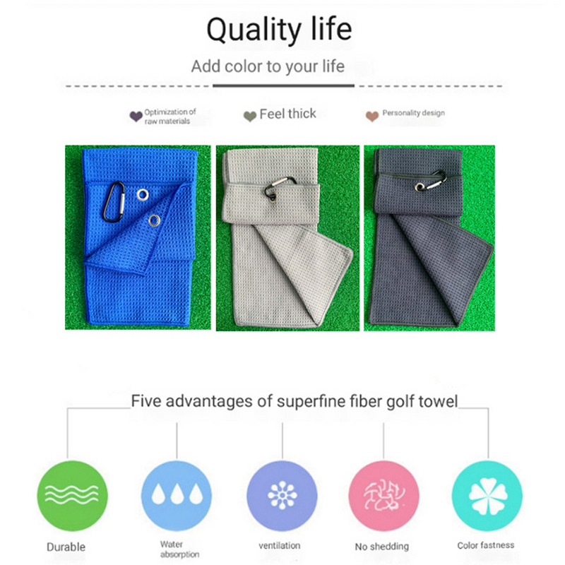 Πετσέτα γκολφ 30*50cm 11,8"*19,7" ιντσών διπλωμένο κλιπ καραμπίνερ με βάφλα από μικροΐνες για αθλητικές μπάλες του γκολφ για τρέξιμο γιόγκα
