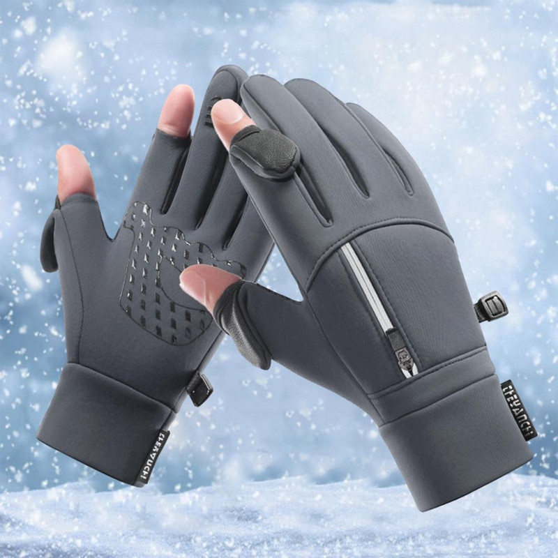 Sniega cimdi Ziemas riteņbraukšanas cimdi ar berzes daļiņām plaukstas skārienekrāns atstarojošs rāvējslēdzējs kabatas unisex, mīksti, sabiezināti, silti