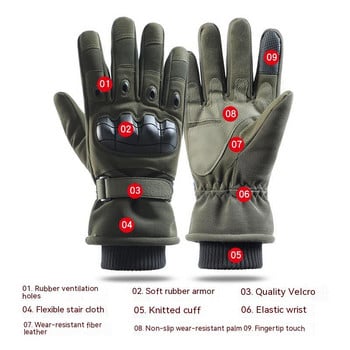 JSJM Tactical Gloves Ανδρικά γάντια Winter Velvet Thickened Warm Gloves Long Finger Touch Screen Αντιολισθητικό Full Finger Gloves Γάντια σκι