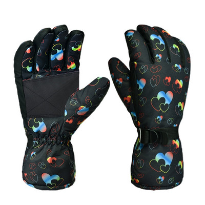 Men Women Winter Waterproof Snowboard Gloves Contrast Colored Thermal Warm Lining Adjustable Outdoor Skiing Mittens