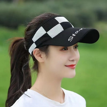 Лятна слънчева шапка Шапка за голф Дамска едноцветна еластична плетена на една кука боне Женска козирка за спорт на открито Момиче Сенник Празна горна шапка