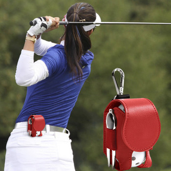 Преносима чанта за съхранение на топка за голф Чанта за притежател на топка за голф Мини джобен контейнер с метална катарама Кожена чанта за голф на кръста