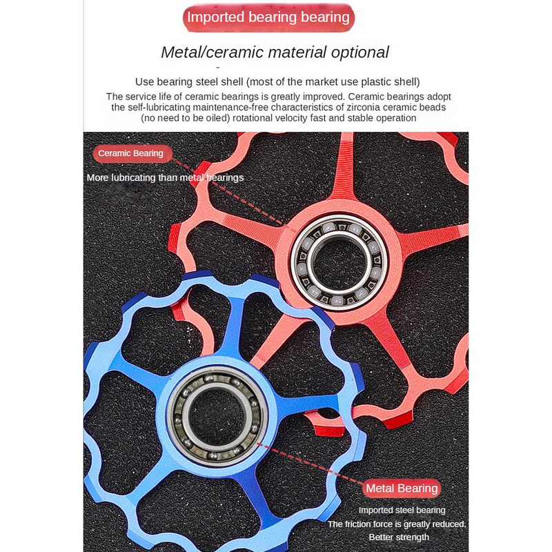 MTB 9T 11T 13T 15T dviračio galinio pavarų perjungiklio rato keraminio guolio skriemulys CNC plento dviračio kreipiamojo ritinėlio tuščiosios eigos dalies dviračių važiavimo priedas