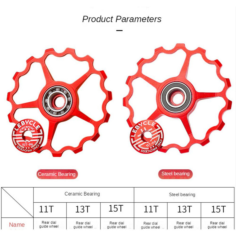 MTB 9T 11T 13T 15T dviračio galinio pavarų perjungiklio rato keraminio guolio skriemulys CNC plento dviračio kreipiamojo ritinėlio tuščiosios eigos dalies dviračių važiavimo priedas