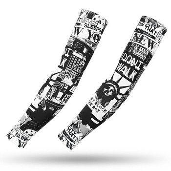 Ръкави за ръце с татуировка Леден копринен плат UV защита Ръкав за бягане Фитнес Баскетбол Лакът Спорт Колоездене Ръкав за велосипедист
