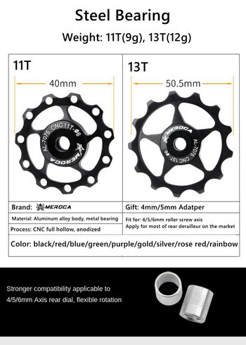 2 τμχ 11T 13T Ποδήλατο MTB Mountain Road Bike Πίσω Σετ τροχαλίας ντεραγιέ Ρουλεμάν Ρουλεμάν τροχαλίας Ανταλλακτικό τροχού για Shimano Sram