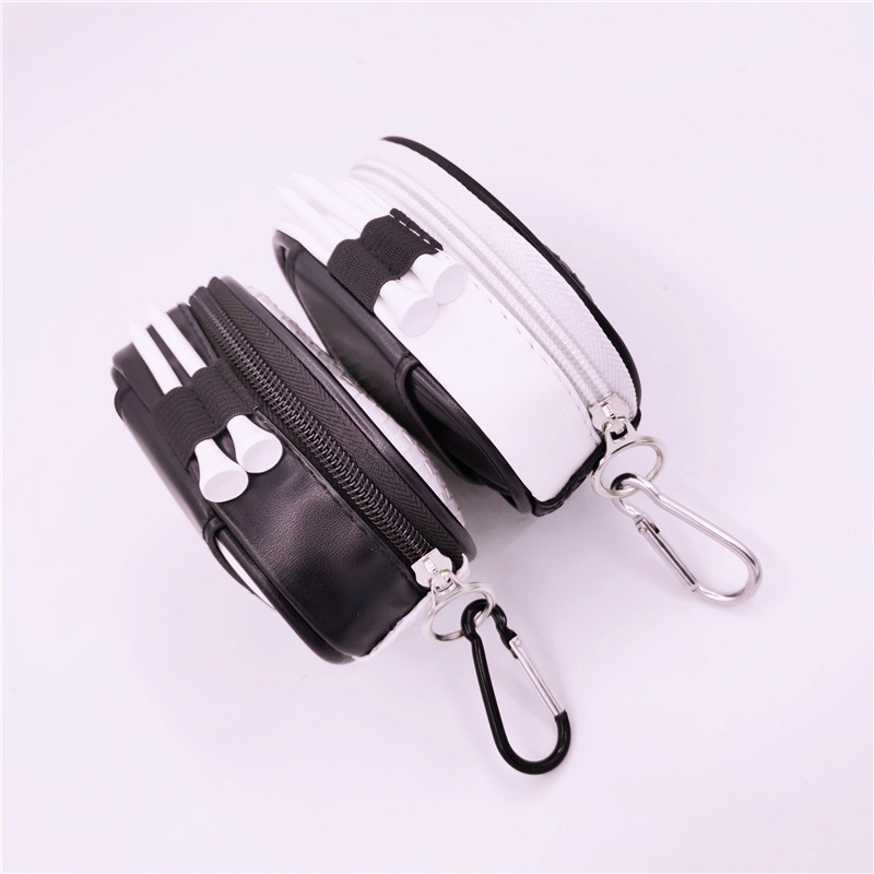 PU väike golfipallikott Minigolfikotid koos tõmblukuga väikese taskuga, Unisex, MUST VALGE